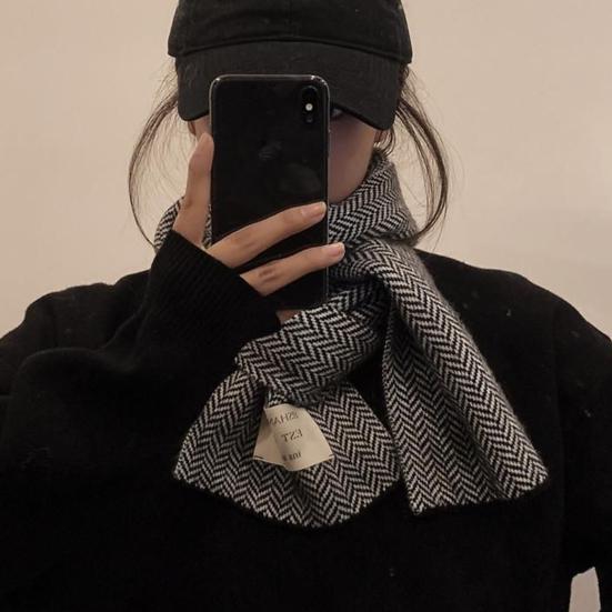 Winter Scarf Thickened Knitted Color Matching Printed Elastic Stay Warm Anti-shrink Lady School Outdoor Scarf Clothes Accessories