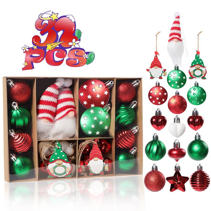 32pcs/set Christmas Tree Ornaments Set Electroplated Painted Hanging Decor for Xmas Birthday Wood Fabric PS Holiday Decoration