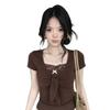 Pure desire style sexy babes lace short-sleeved T-shirt women's summer new American retro strap short top