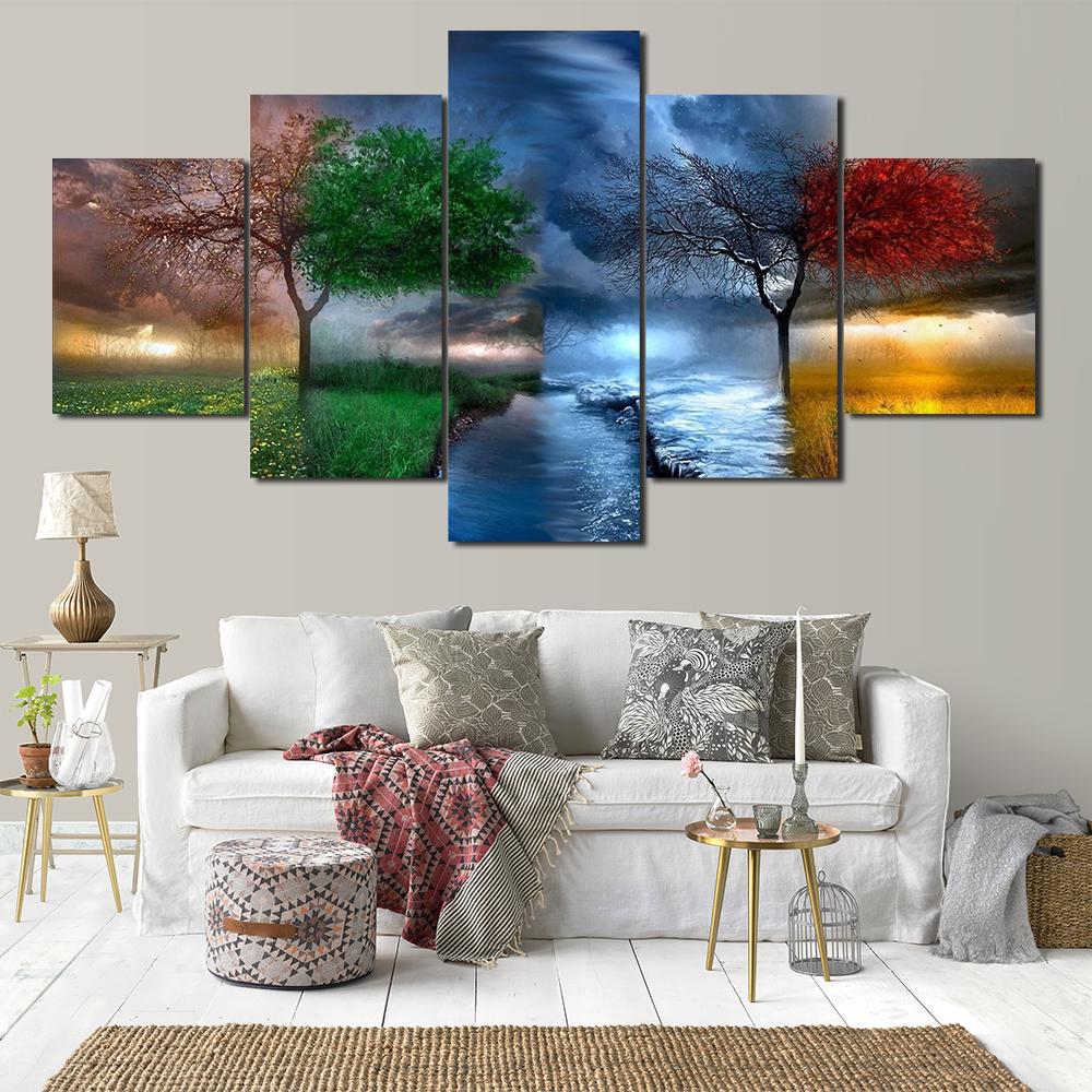 5 pieces 4 season tree landscape pictures HD print poster decoration home living room wall art modular abstract canvas painting