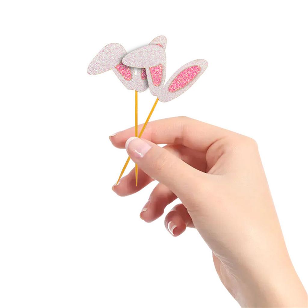 12Pieces Rabbits Ear Cupcake Toppers Easters Cake Decoration Set Easters Cake Picks Set Suitable for Party Celebration