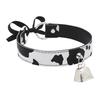 Fashion Leather Choker Cow Print Adjustable Bell Collar Bow Necklaces
