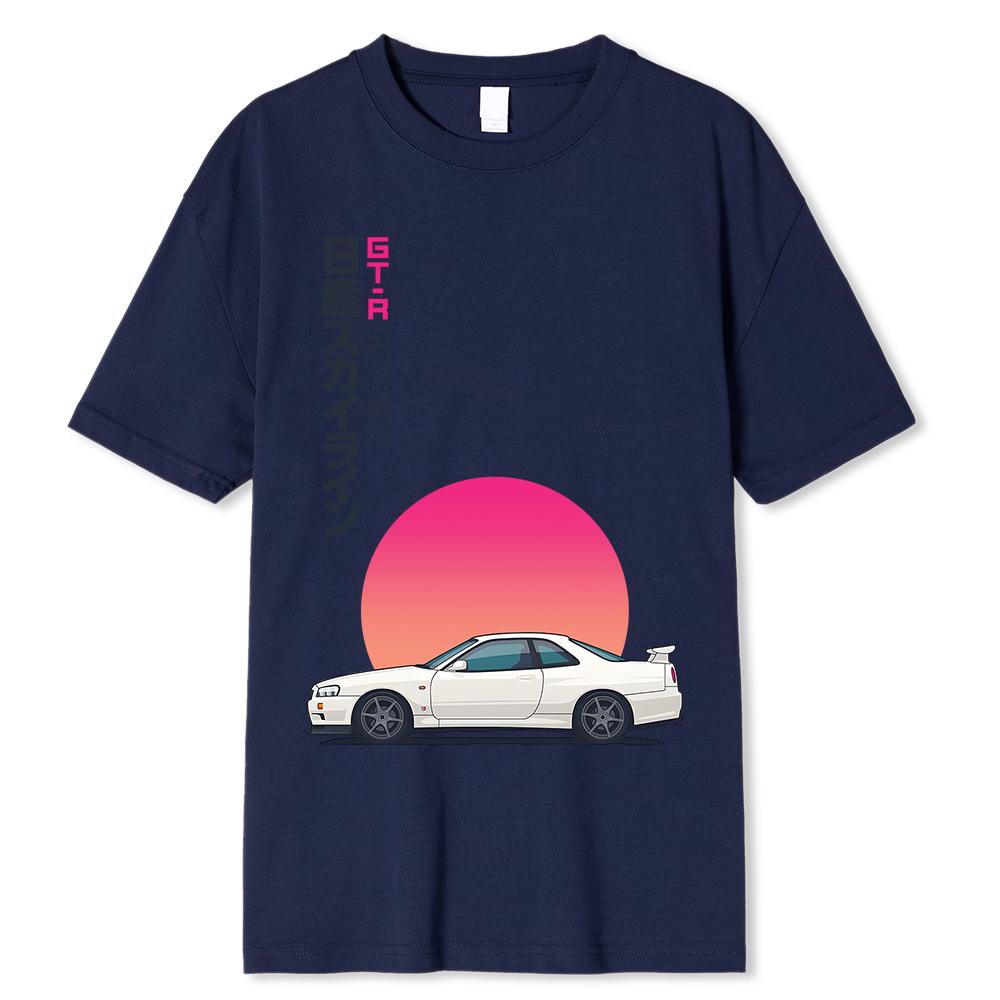 Футболка Initial, 100% хлопок, футболка, мужская, летняя, с коротким рукавом, японская, повседневная, с принтом, одежда, футболка с гоночным автомобилем, мужская футболка
