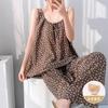 Cotton silk suspender trousers pajamas two-piece set with chest pad book artificial cotton women's suit summer solid color loungewear