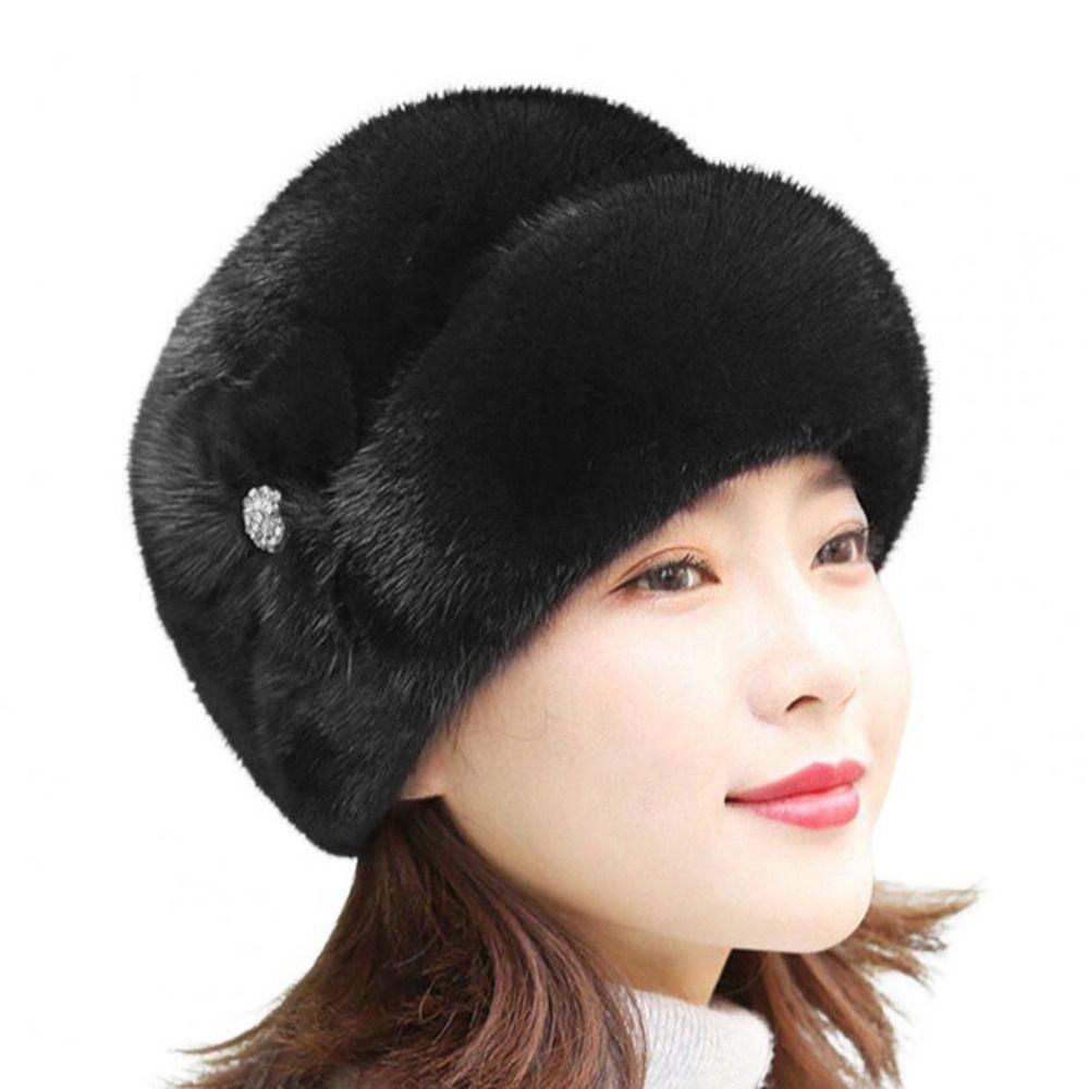 Faux Rabbit Fur Bucket Hats Flower Decor Middle-aged Cap Fashion Thermal Hat  Autumn Winter
