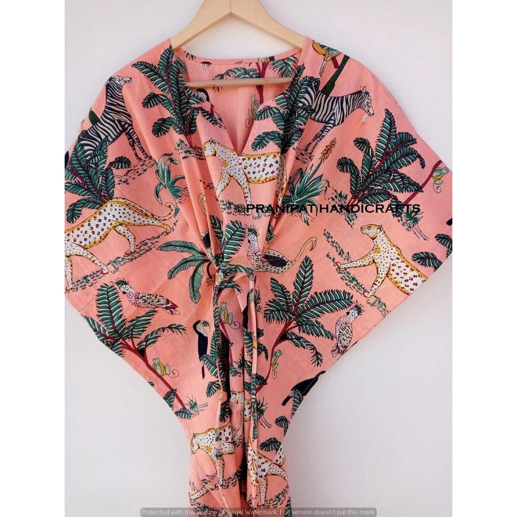 Женское хлопковое хиппи-летнее персиковое ночное платье с принтом животных, длинное макси-платье-кафтан CKFTN-SCRN-FULL-BUYIT-114