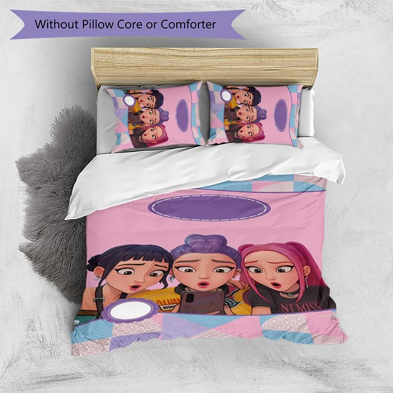 Kpop Demon Hunters Pattern Printed 3PCS Bedding Set, Soft Skin-Friendly Washable Duvet Cover & Pillowcases Set