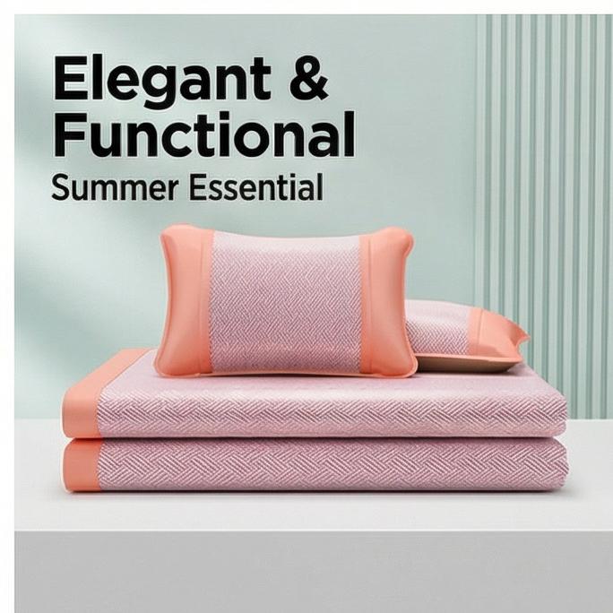 Natural Wormwood Ice Silk Cooling Mat Foldable Washable Summer Bedding for Home Dorm Multi-Size 0.9m-2.0m Bed
