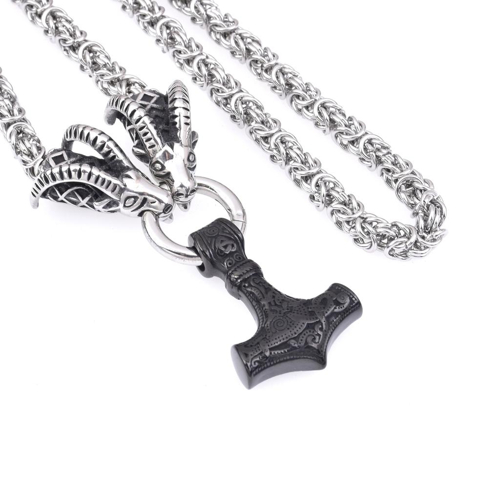 New European And American Men 'S Stainless Steel Viking Thor Ram Thor Hammer Pendant Necklace Fast Men 'S Jewelry