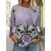 Autumn and Winter Women's Long Sleeve 3D Printed Skull Spider Halloween Print T-Shirt Women's Streetwear Round Neck Long Sleeve