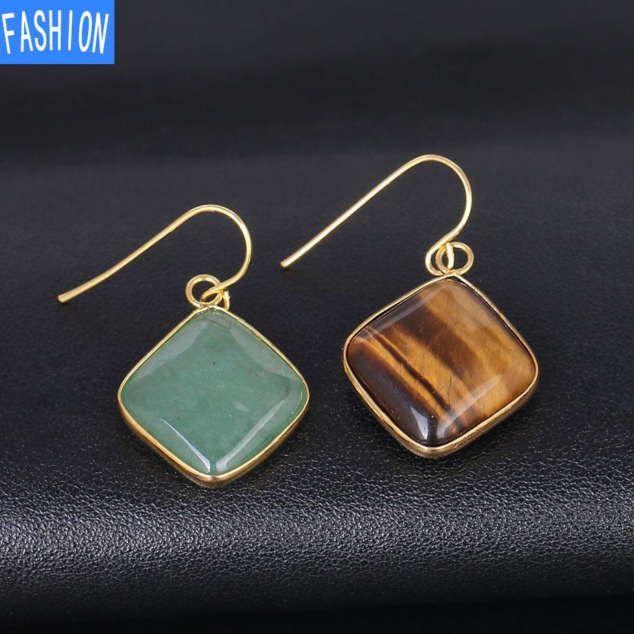 Серьги с натуральным кристаллом и аметистом, геометрические европейские и американские серьги, серьги с кристаллами в креативном стиле, женские