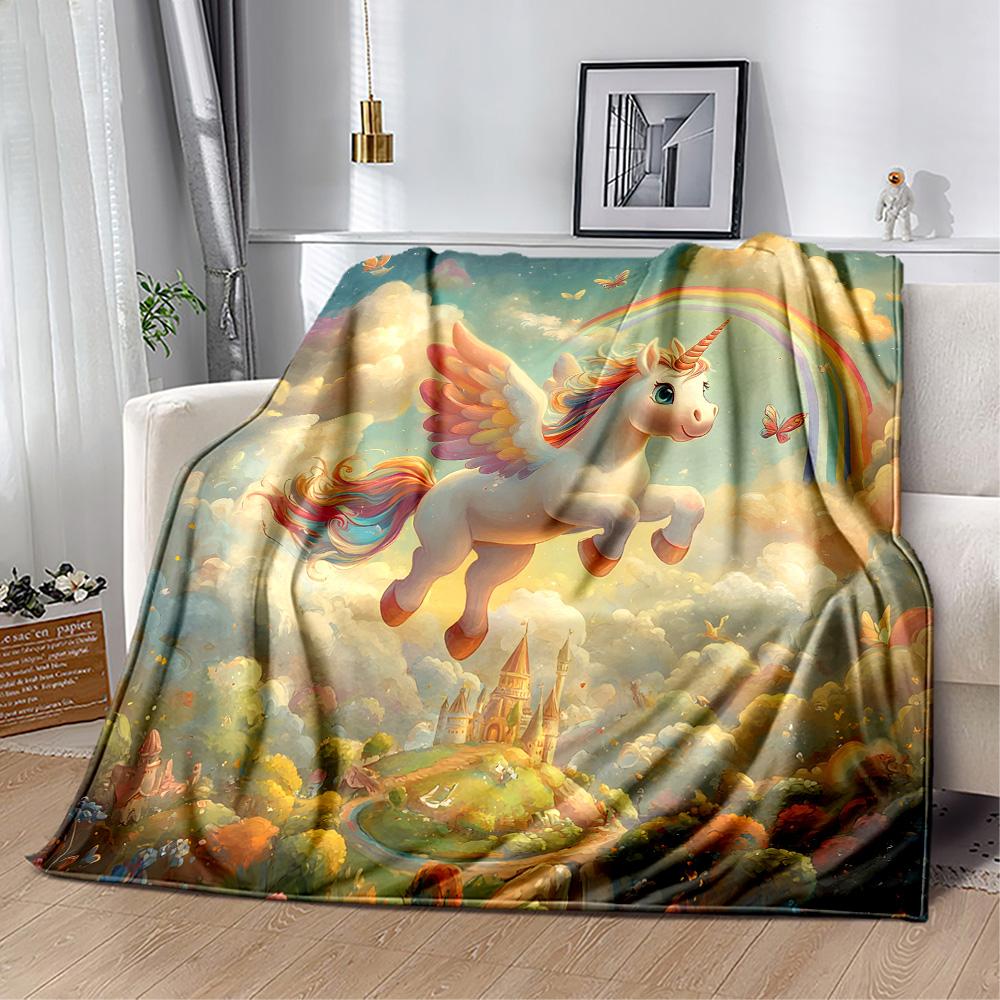 1pc Rainbow Unicorn Garden blanket Soft and Warm for Sofa Office Camping Travel Livingroom Great Gift for Friends and Family Comfortable