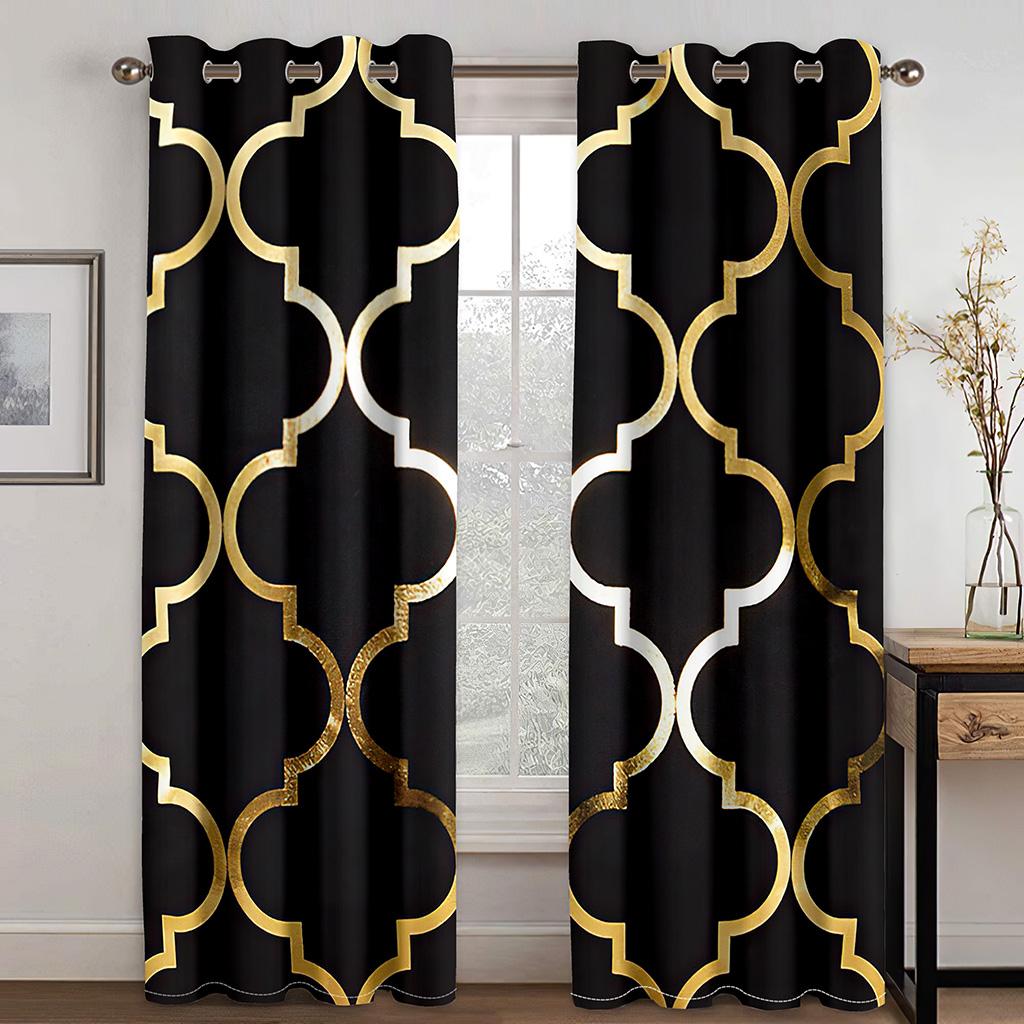 2pcs Geometric Abstract 3D Art Painting Curtain With Rod Pocket Mount Digital Printed Curtains Polyester Material Living Room