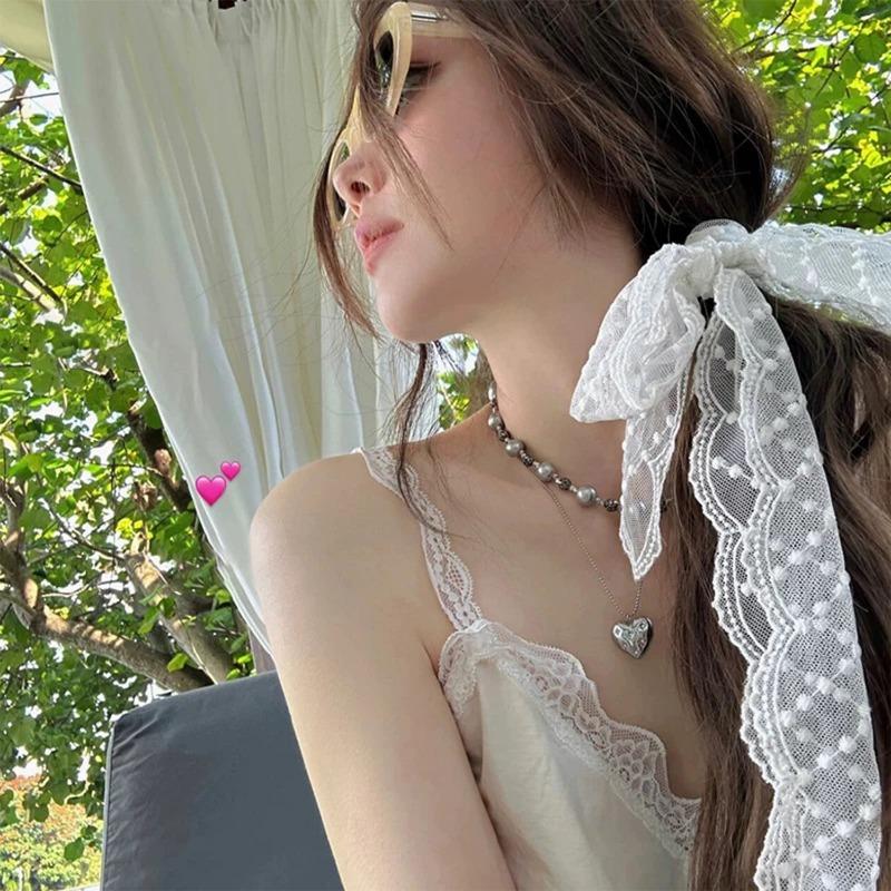 2025 Модные белые кружевные вышитые платки для женщин, корейский шарф для волос, длинная лента, бант, повязки для волос, весна-лето, головные уборы