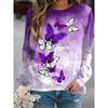 Женская толстовка с принтом в виде фиолетовых цветов, женская повседневная толстовка с длинным рукавом и круглым вырезом, женская одежда