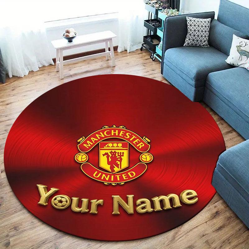 Manchester United F Custom Name Round Area Rug,Carpet Rug for Living Room Bedroom Sofa Playroom Decor,Non-slip Floor Mat