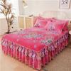 Floral Printed Bedspread Bedskirts Set 3PCS Bed Fitted Sheet With 2 Pillowcases Soft Breathable Bed Mattress Cover Protector Mat