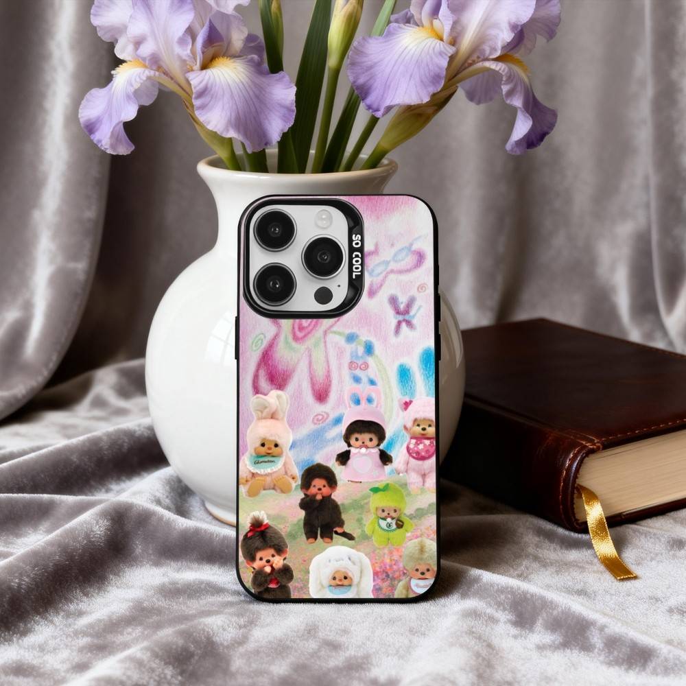 C-Милый M-Мончичи-S Чехол для телефона для iPhone17,16,15,14,13,12,11 Plus,Pro Max Черный Конфетный серебристый чехол для телефона