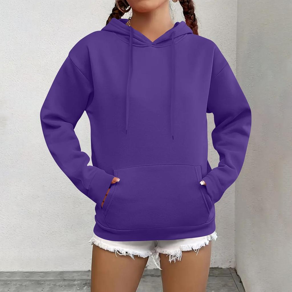 Women's Fashion Casual Sweatshirt Solid Color Hooded Pullover Sweatshirt With Pocket