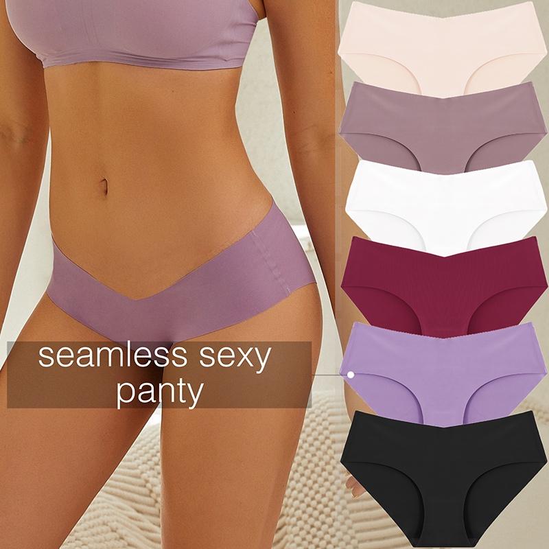 Ice Silk Seamless Panty for Women Deep-V Design One-piece Breathable Mid Rise Sexy Panties Panty