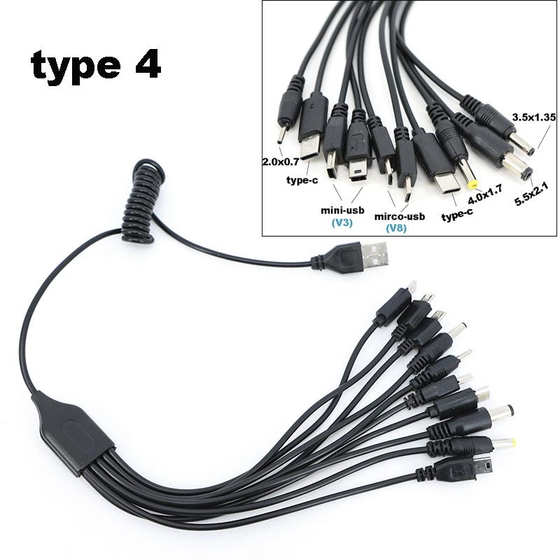 1 USB папа на 5-сторонний 10-сторонний тип C DC 5.5x2.1мм 2.0x0.7мм папа 5P V3 V8 mirco usb папа кабель для зарядки с пружиной 10 в 1 зарядное устройство