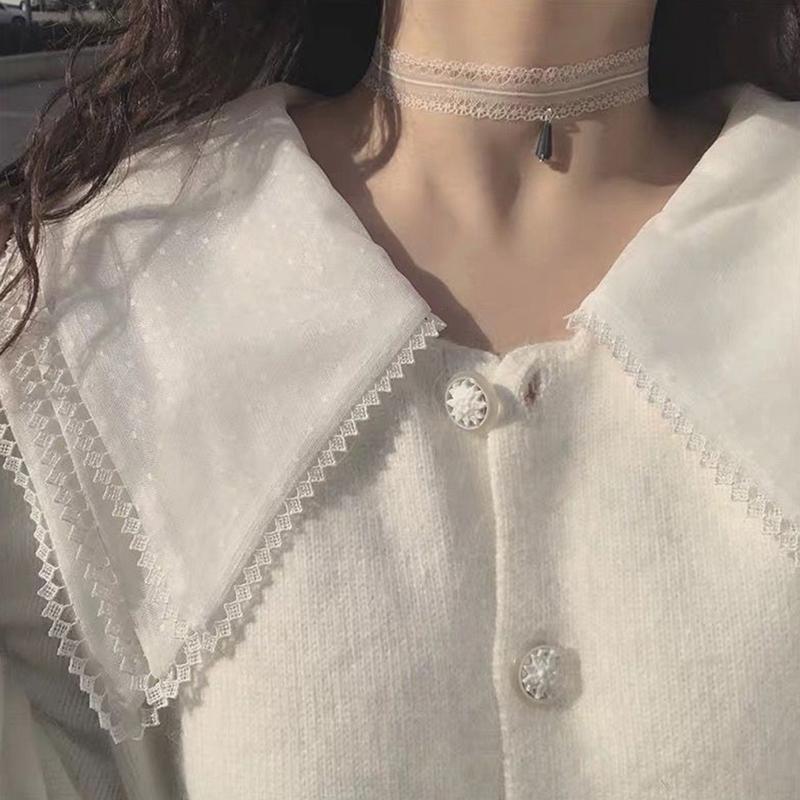 Милое белое кружевное сказочное ожерелье, милое ожерелье, цепочка на ключицы, женские украшения