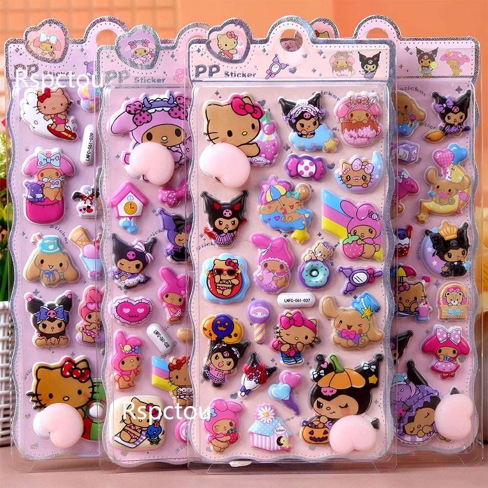 Кавайные наклейки Sanrio Счастливые Ягодицы My Melody Kuromi Мягкие Сжимаемые Антистресс 3D Рельефные Наклейки Мультяшные Наклейки-Пузыри для Награды