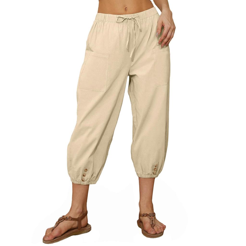 Женские модные повседневные однотонные брюки с карманами на шнурке и брюками с высокой талией