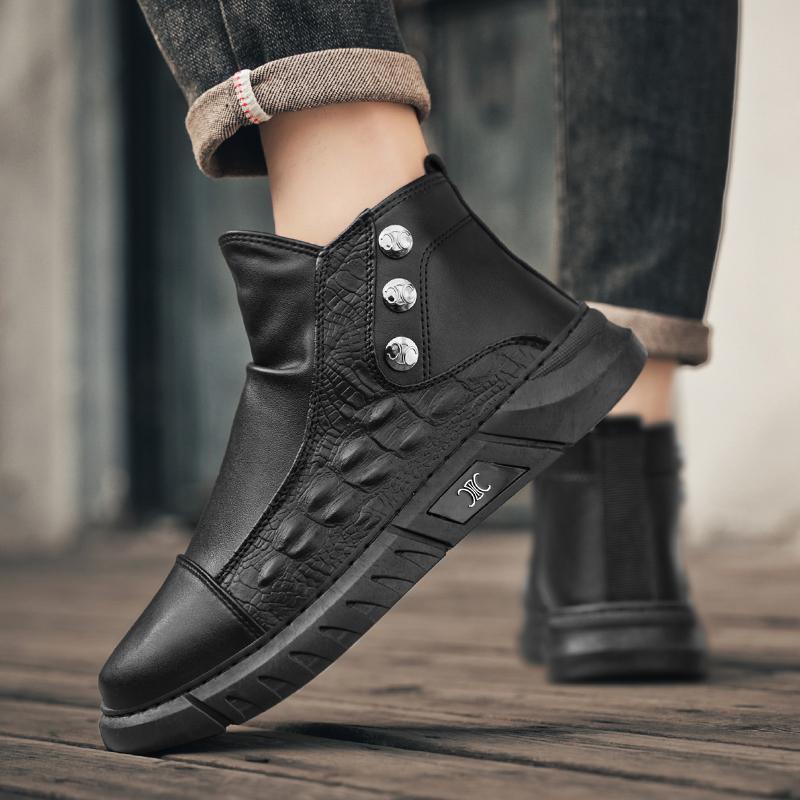 Original Black Ankle Boots Men Trend Zip Comfortable Leather Boots For Men Fashion Casual High Top Men's Boots Botas Para Hombre