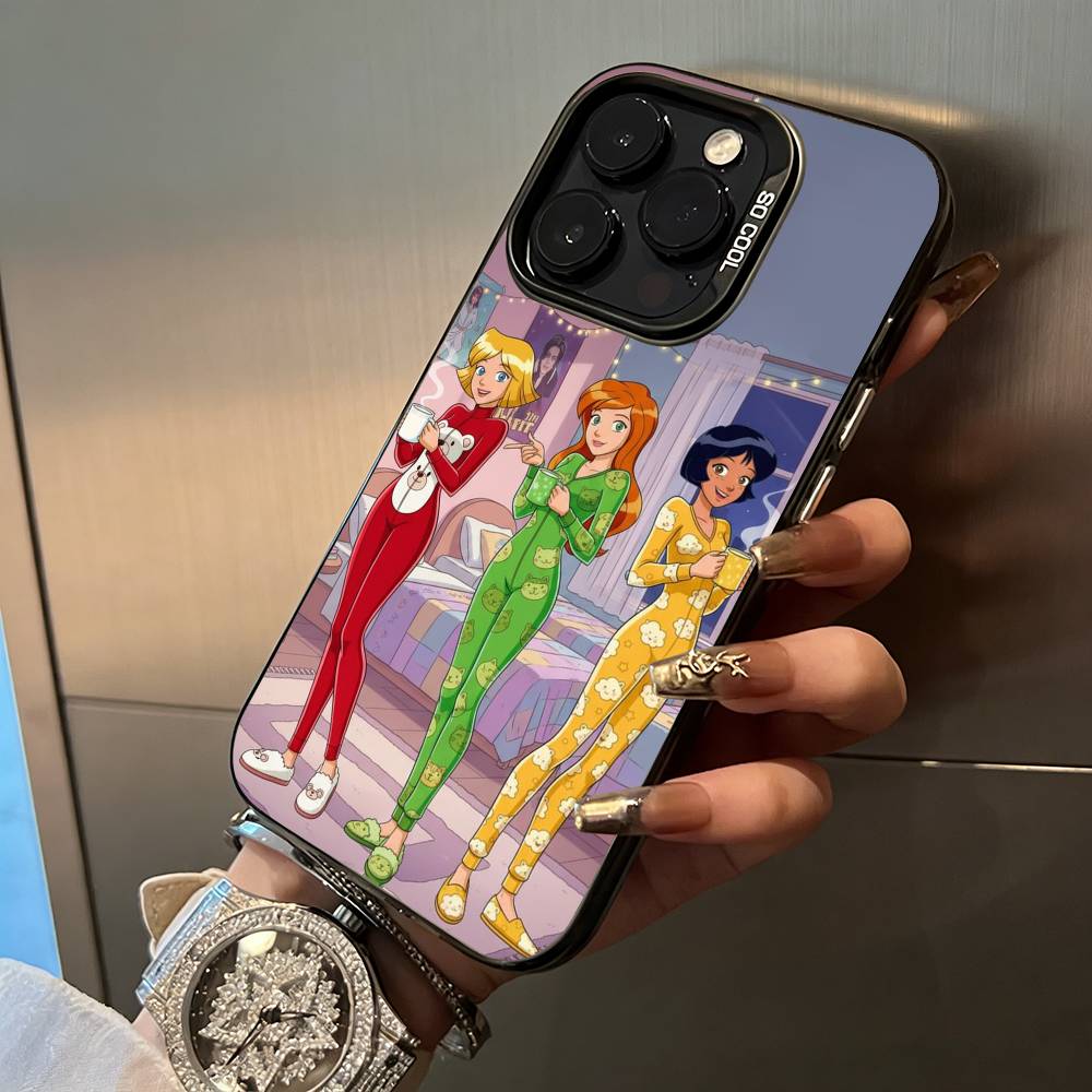 Classic animation T-Totally- Spies For iPhone 17 16 15 14 13 12 11 Pro Max XS  17 Air Silicone Colored Silver Bumper Cover