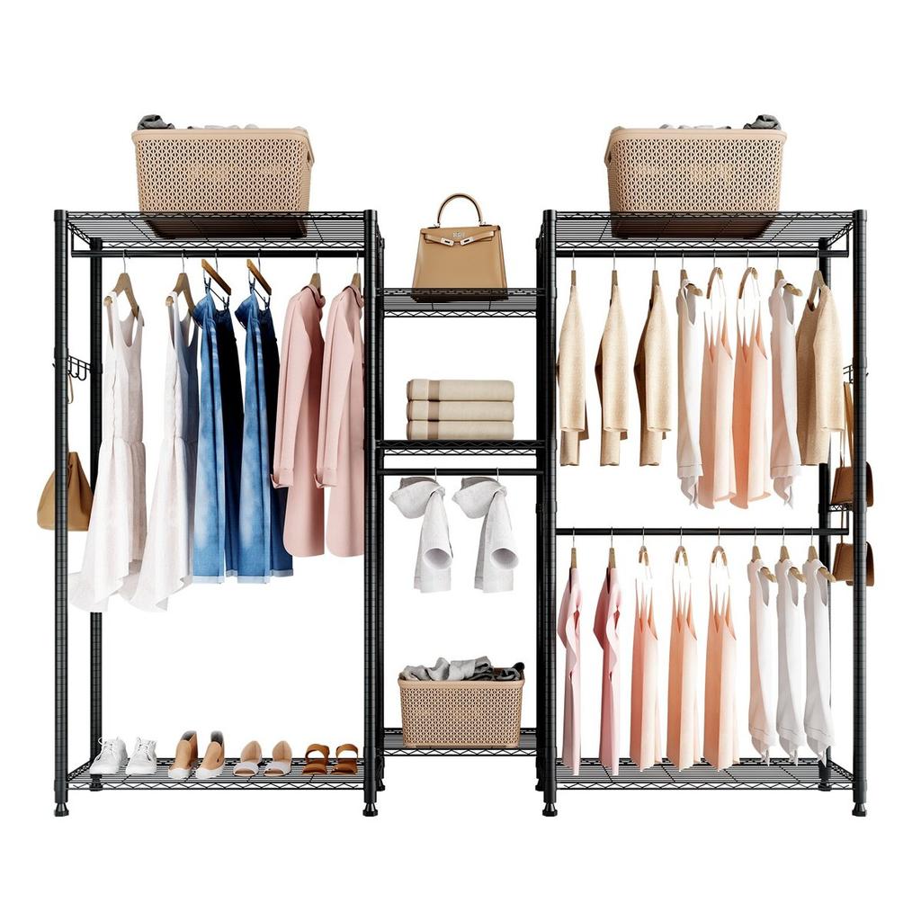 Clothing Garment Rack, Heavy Duty Closet Wardrobe, 7 Adjustable Tiers Clothes Racks with Steel Frame, 385.5 kg Load Capacity Clothes Rack with 4