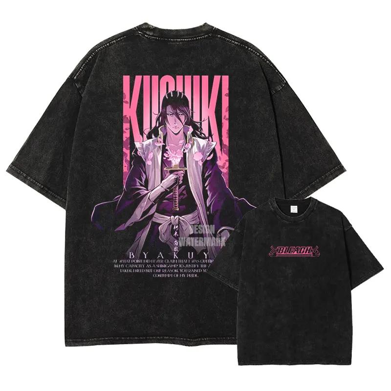 Bandai Аниме B-Bleach Футболка Винтажная Стиранная Унохана Ретсу Футболки Ретро Харадзюку Ренджи Урю Ичиго Топы Футболки Мужские