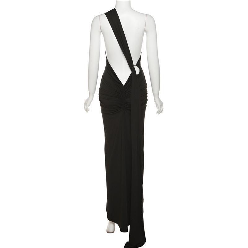 Женское платье макси без рукавов сбоку на одно плечо, сексуальные длинные платья с открытой спиной на бретельках для пляжной вечеринки, вечернего выпускного вечера, женская одежда, черное платье