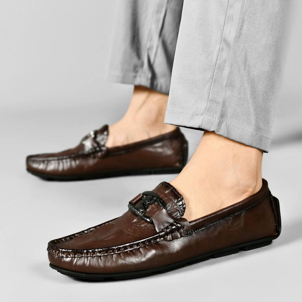 Fashion Luxury New Genuine Leather Men Shoes Crocodile Design Moccasins Mens Loafers Fashion Male Flat Driving Shoes