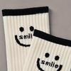 5 Pairs of Women's Black and White Color Cartoon Smiley Face Versatile Casual Long Tube Striped Sports Socks
