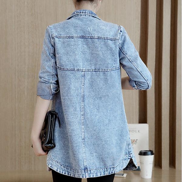 Denim Jacket Women's Slim Long Leggings Jacket Women's Trim Navy Plus Size Jeans Jacket Jacket S-5XL