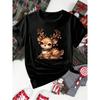 Cute Christmas Reindeer Print Women's T-shirt Cartoon Casual Short Sleeved Round Neck Women's Red T-shirt Women Y2k T-shirt Women