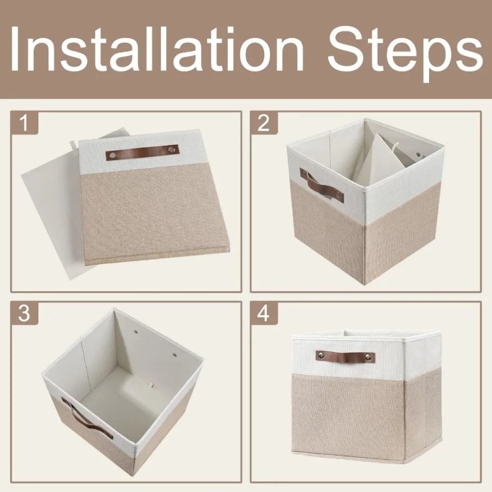 Large Capacity Linen Fabric Storage Basket Side Handles Toys Sorting Box Desktop