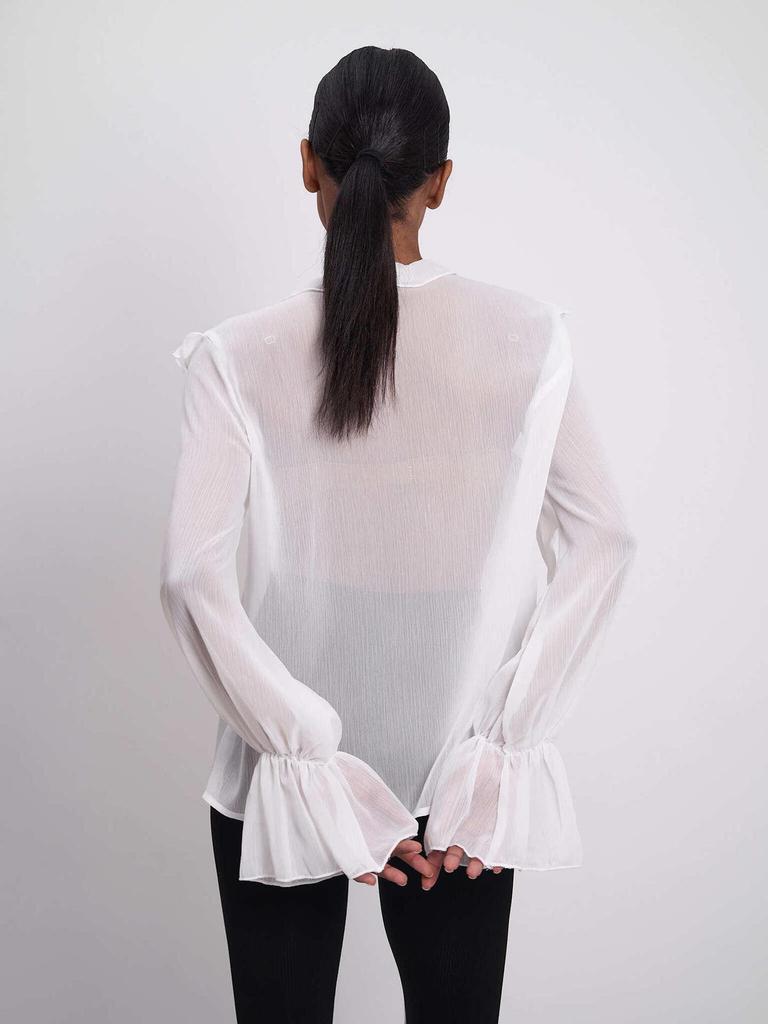 Стильная европейская и американская блузка с завязками, пышными рукавами и оборками, V-образным вырезом - однотонный женский весенний топ