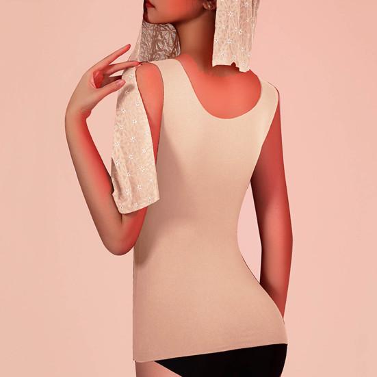 Женский бесшовный жилет с нагрудными вкладышами, без рукавов, толстый немецкий бархат, термобелье, сохраняющее тепло, эластичный, с V-образным вырезом, кружевной топ, зимняя базовая модель