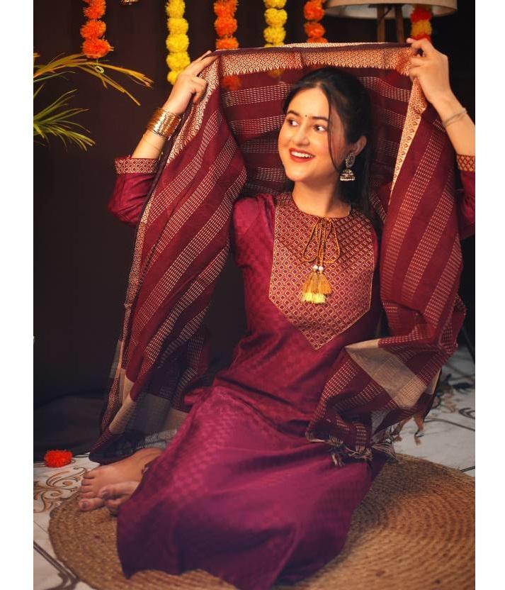 Одежда для вечеринок Женская шерстяная Курти Брюки Дупатта Комплект Индийский Болливуд Топ Туника Курти Сальвар Костюм