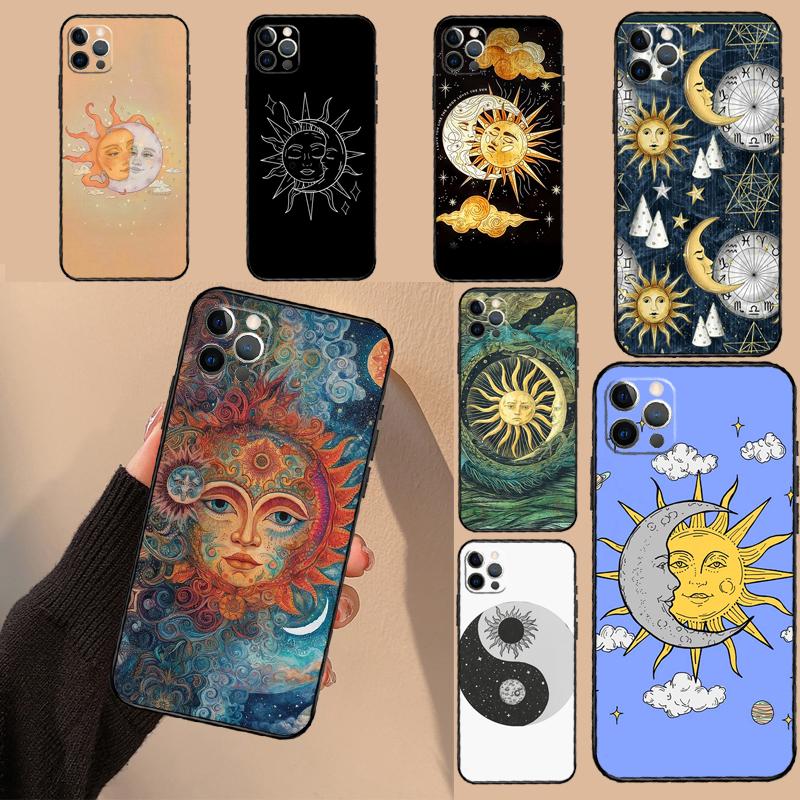 Эстетичный чехол для телефона 'Солнце и Луна' для iPhone 17 Air 16 14 13 11 15 Pro Max mini 15 16 Plus 16e Защитная крышка