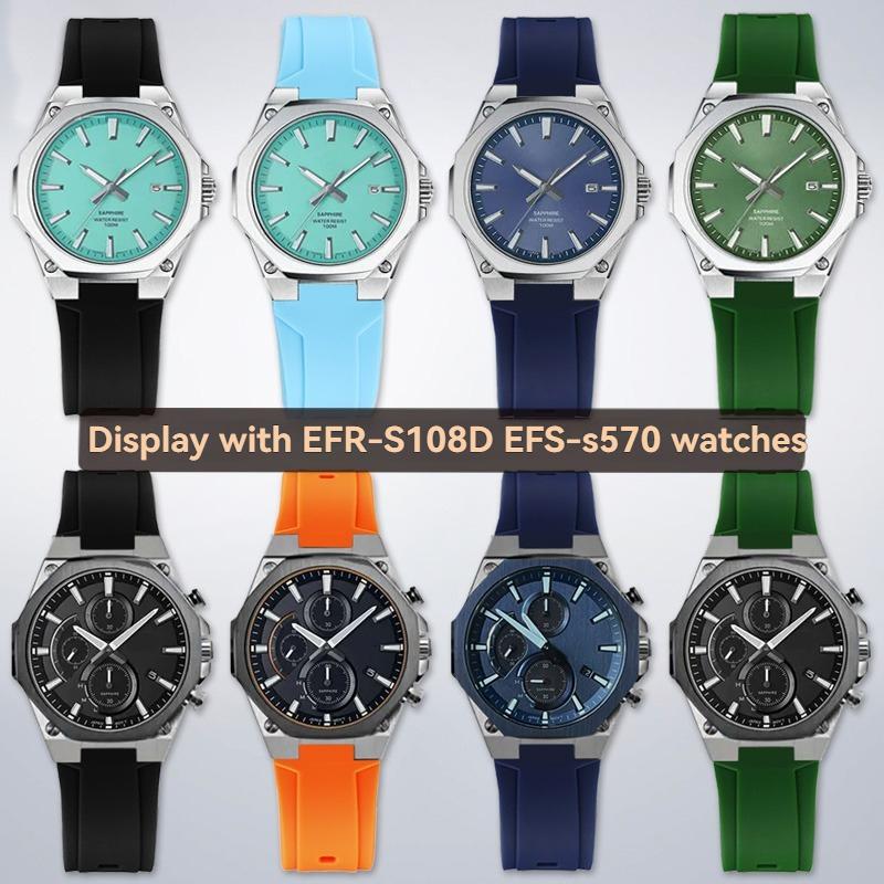 Для моделей Casio EFR-S108D, EFS-S570 и ECB-10YDC. водонепроницаемые силиконовые ремешки для часов для мужчин с выпуклой пряжкой, цепочки для часов