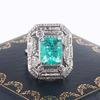 Premium Jewelry Light Luxury Emerald Square Diamond Ring Fashion Opening Adjustable Design Women's Jewelry