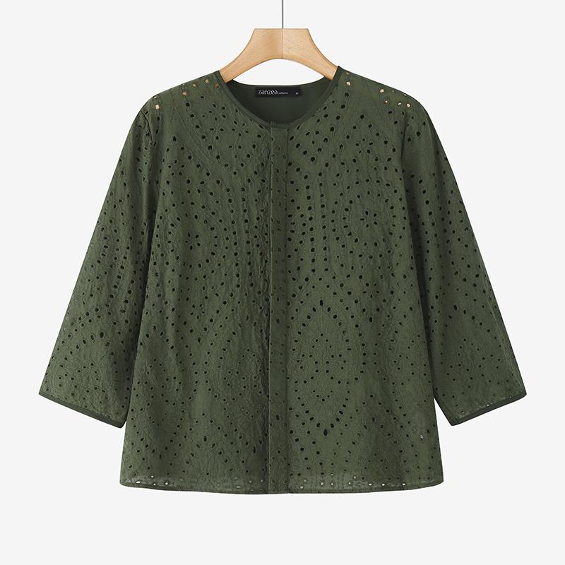 ZANZEA Женская летняя блузка с круглым вырезом и рукавом 3/4 из кружева Crochet в стиле пэчворк