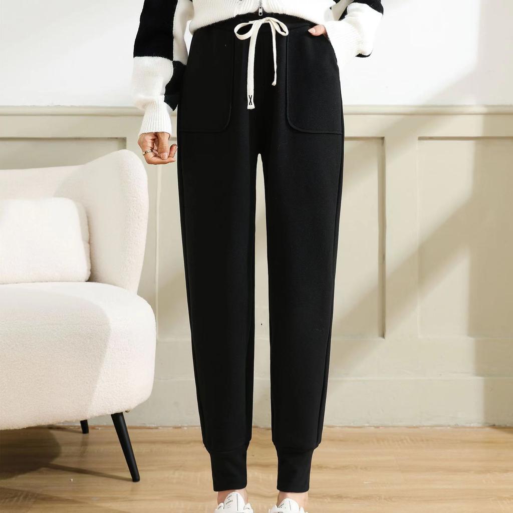 2026 Осень Зима Двусторонние Бархатные Ветрозащитные Уличные Спортивные Брюки Женские Свободные С манжетами Большие Карманы Утепленные С высокой посадкой Термо Спортивные Брюки