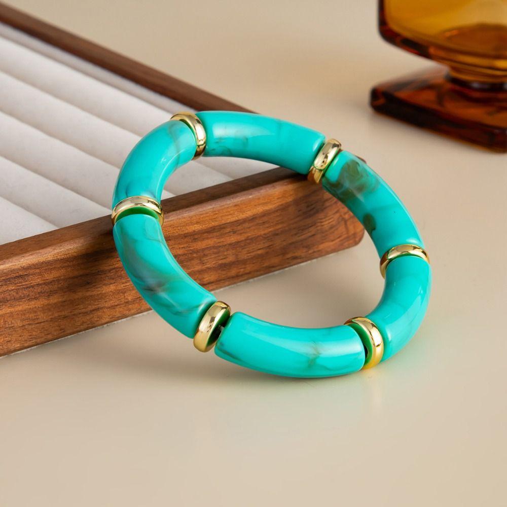 Acrylic Boho Bracelets Leopard Print Curved Tube Bangle Fashion Acrylic Bracelets  Lady Gifts