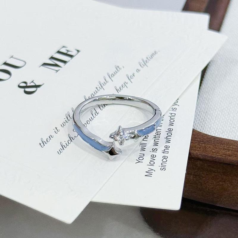 Ice Blue Starry Galaxy Enamel Dripping Oil Opening Ring Women'S Niche Design High-End Sense Unique Temperament Personalized Ring