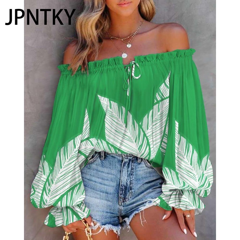 JPNTKY Женская Мода Повседневные Весенне-Осенние Блузки и Рубашки с Длинным Рукавом на Одно Плечо