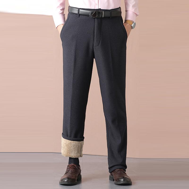 Мужские толстые бархатные теплые брюки, шерстяные флисовые брюки, повседневные прямые брюки, гибкие ветрозащитные брюки, деловые брюки для мужчин